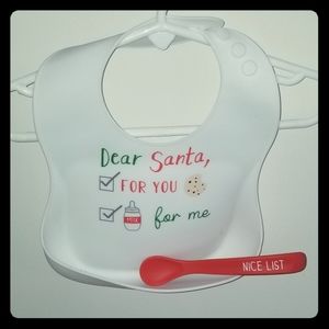 MUDPIE Christmas Silicone bib & spoon set